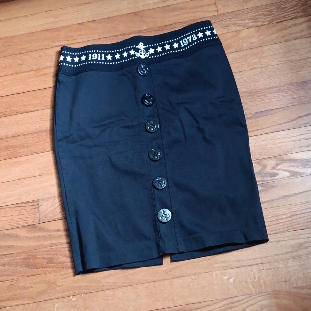 Sailor Jerry Black Nautical Pencil Skirt ■ Size S